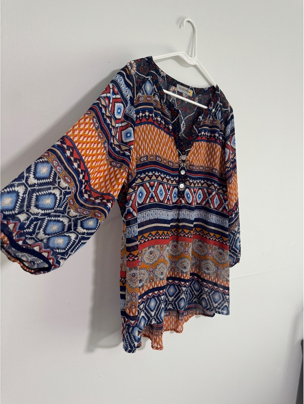 Figueroa & Flower Bohemian Patterned Blouse Size Large - Picture 4 of 9